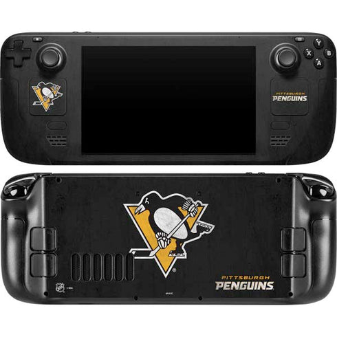 NHL Pittsburgh Penguins Distressed Steam Deck Handheld Gaming Computer Skin